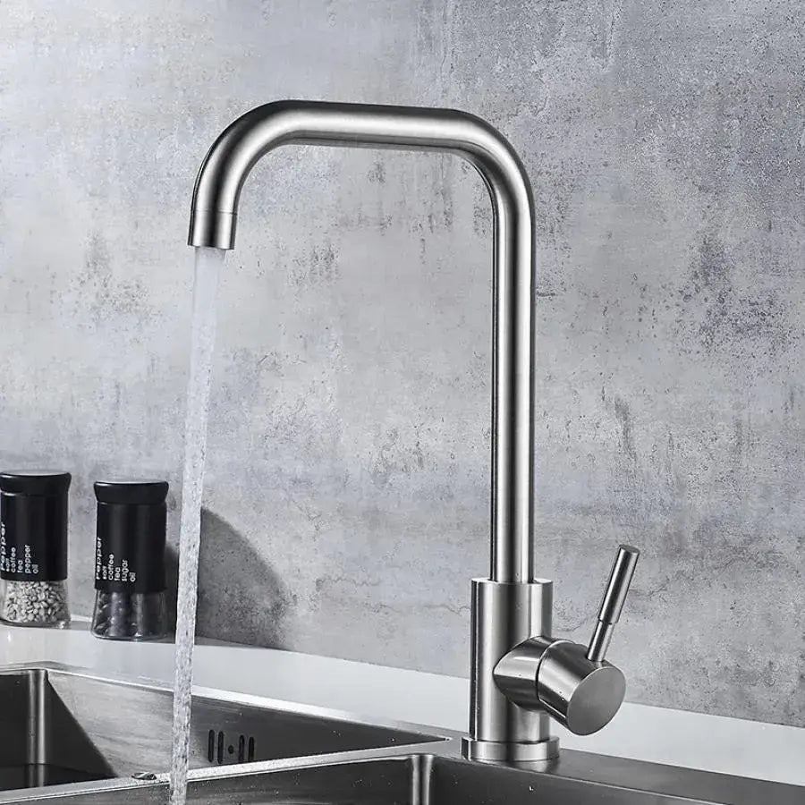 Baterie Bucatarie Monocomanda Pipa Pivotanta Cartus Ceramic Inox Satinat Racorduri Kit Fixare Incluse CF002, imaginea 1