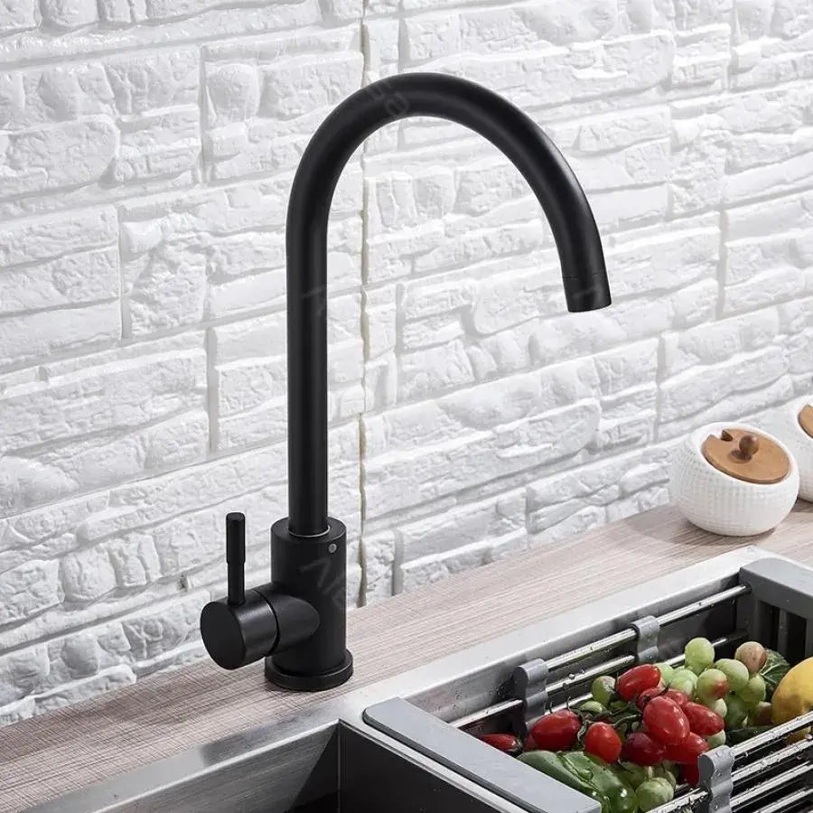 Baterie Bucatarie Monocomanda Pipa Pivotanta Cartus Ceramic Inox Negru Satin Racorduri Kit Fixare Incluse CF001BK, imaginea 3
