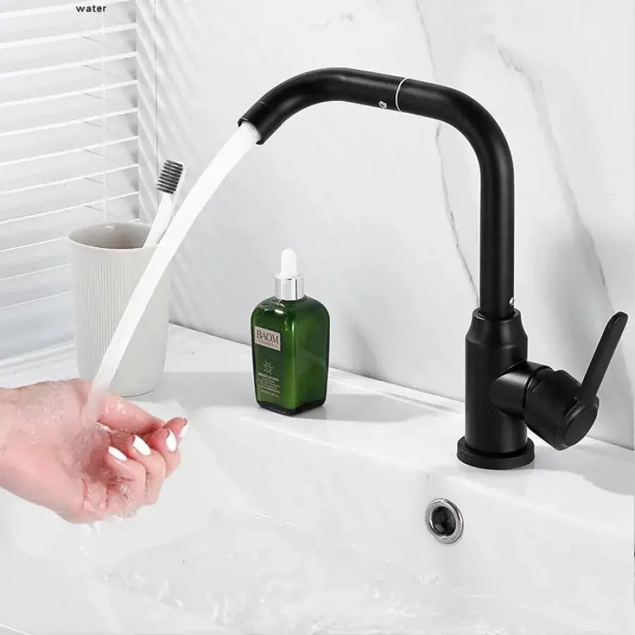 Baterie Monocomanda Lavoar/Bucatarie Pipa Pivotanta Aliaj Negru Cartus Ceramic Inox Satinat Racorduri Kit Fixare Incluse CP108, imaginea 1