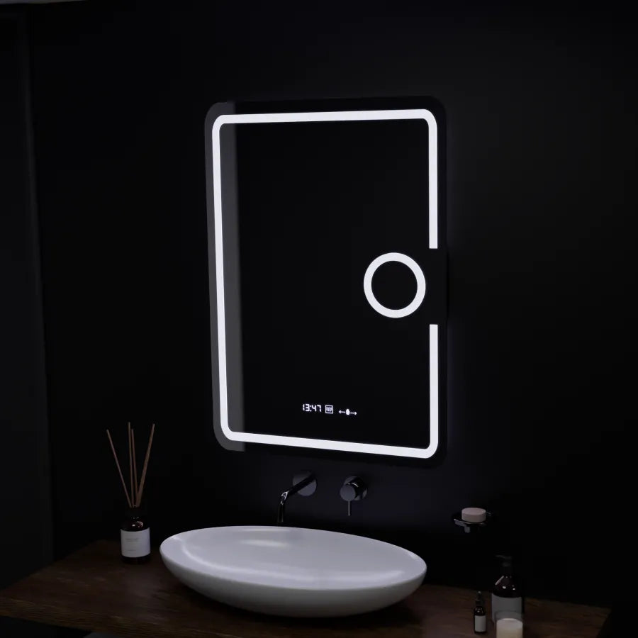 Oglinda LED Rectangulara, 50x70cm, Eclat MotionGlow Marcello, Sistem Dezaburire, Ceas & Termometru, Lupa Cosmetica, Dimabila, imaginea 5
