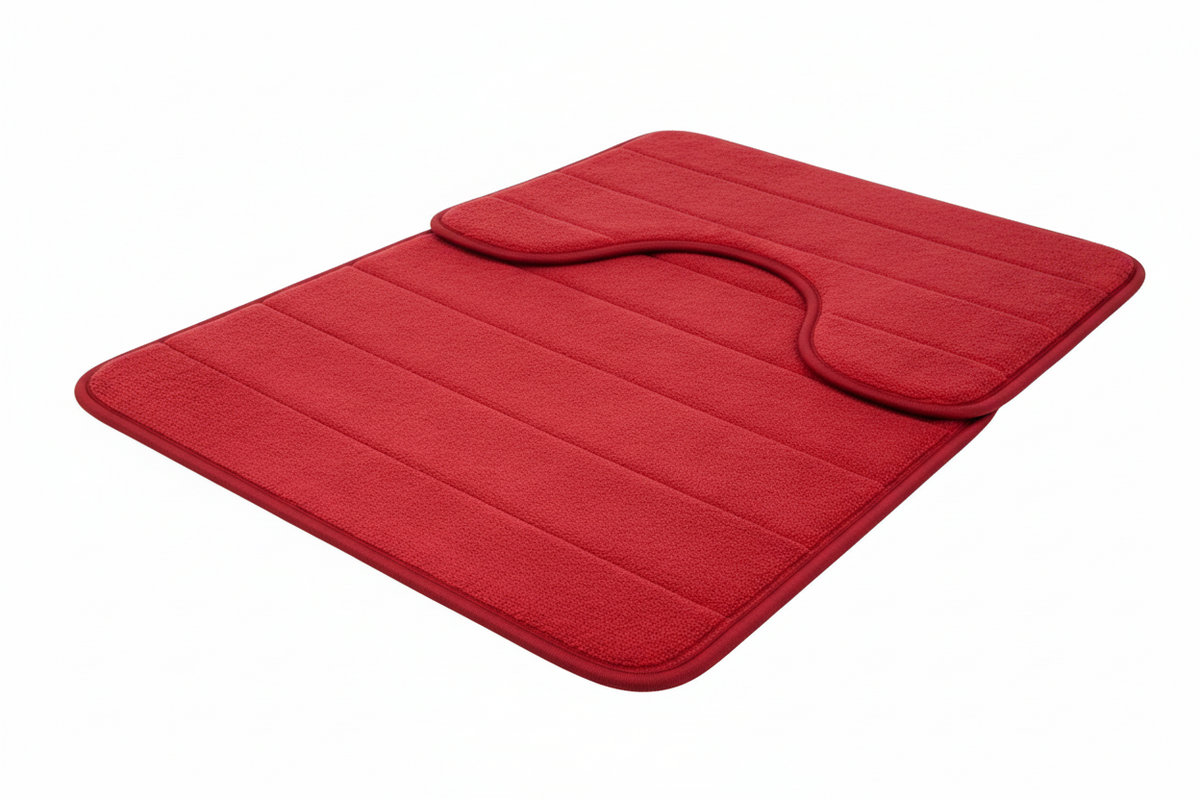 Covorase de Baie, 80x50 cm / 50x40 cm, Rosu, Antiderapant, Absorbant, Set 2 bucati