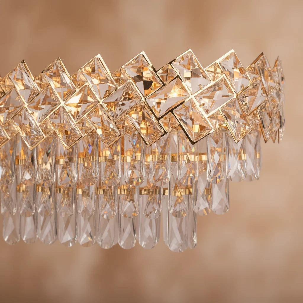 Candelabru Cristal WINDSOR Regalis 10x E14, Auriu Lucios, Inaltime Reglabila