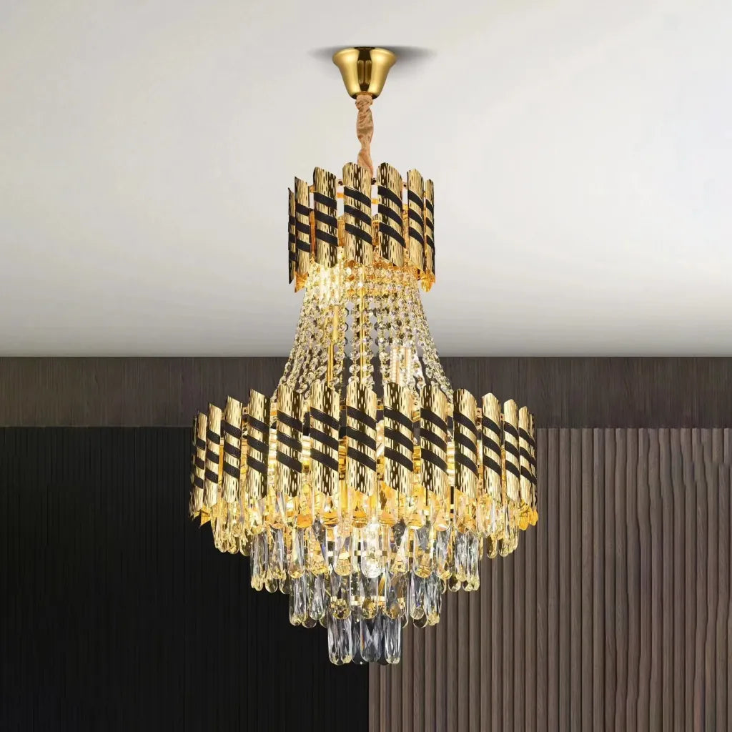 Candelabru Cristal 10XE14 Nardo Auriu Negru, 60 cm diametru, 75 cm inaltime