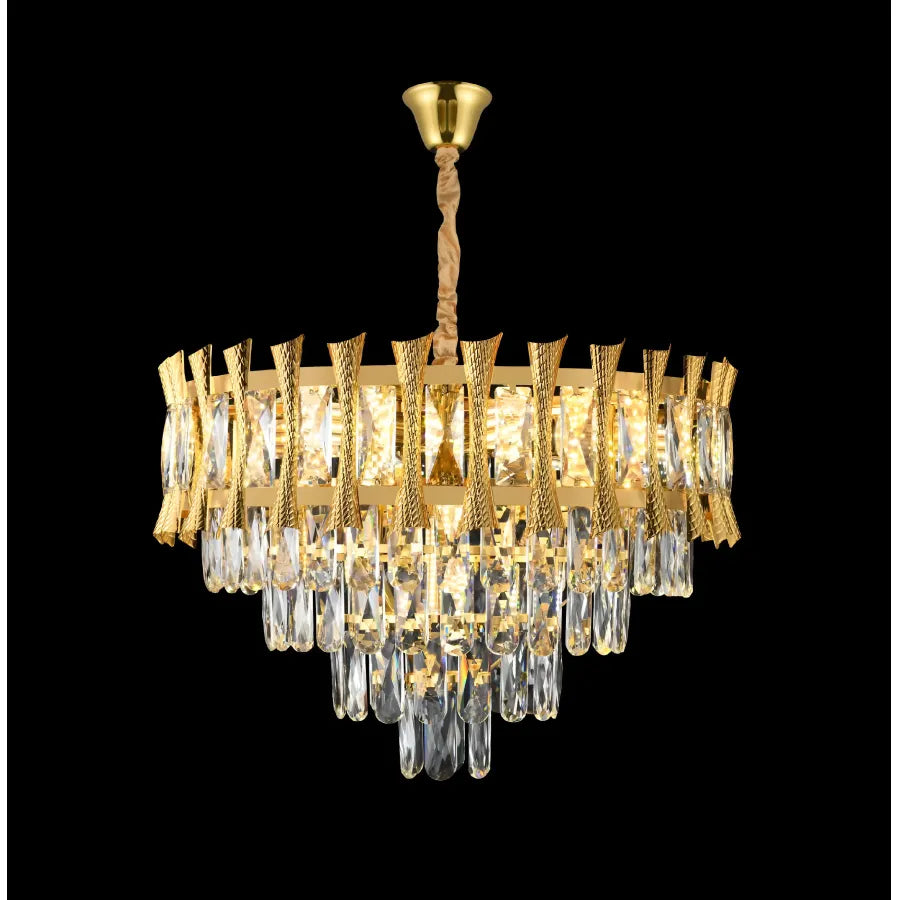 Candelabru Cristal HAMPTON Petito 3xE14, Diametru 30cm, Auriu Lucios, Inaltime Reglabila