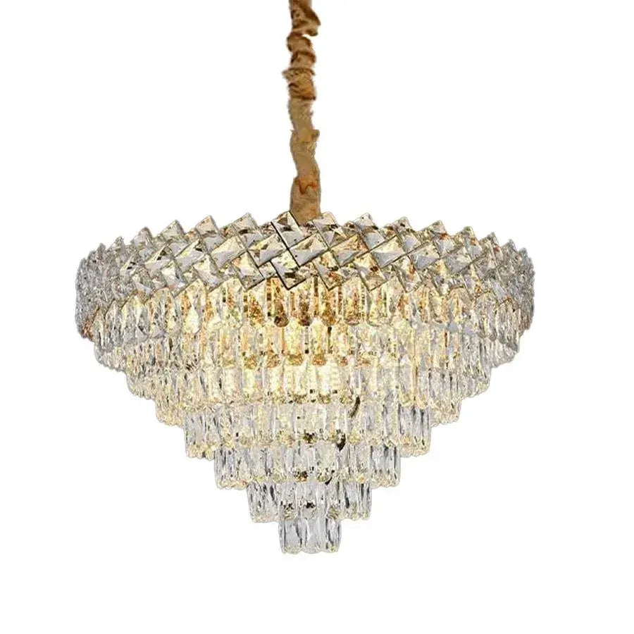 Candelabru Cristal WINDSOR Supremo 10xE14, Diametru 80cm, Auriu Lucios, Inaltime Reglabila