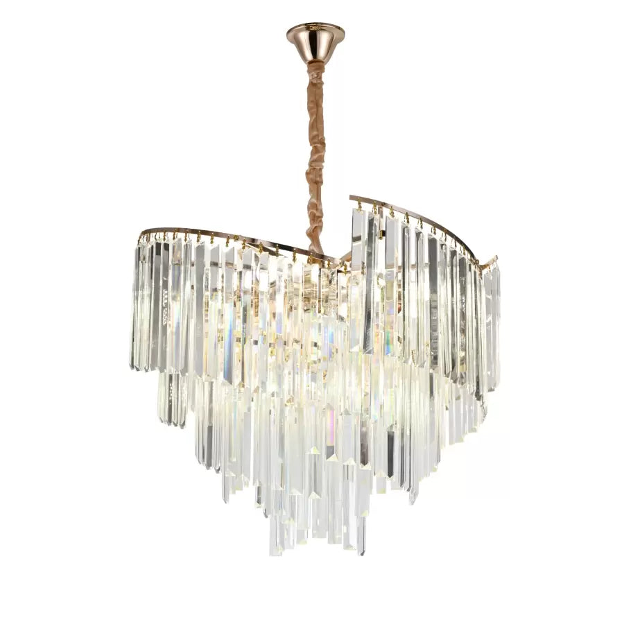 Candelabru Cristal TRIANON Magno 10x E27, Diametru 56cm, Auriu Lucios, Inaltime Reglabila