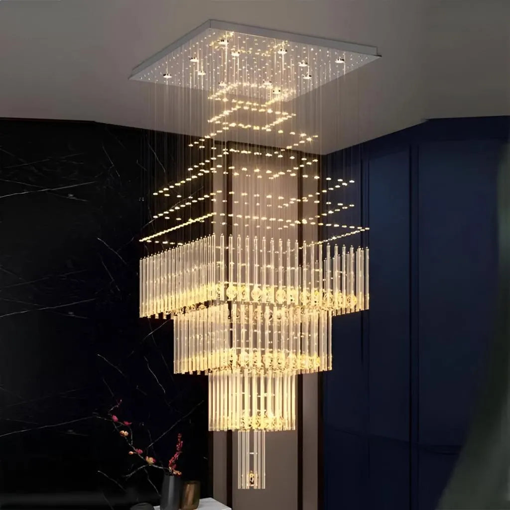 Candelabru Cristal LED 80W FLORENTIA Auriu, Diametru 50cm, Inaltime 200cm, Model Scara