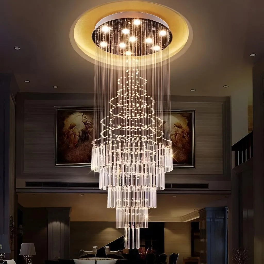 Candelabru Cristal LED 80W AUGUSTA Auriu, Diametru 50cm, Inaltime 200cm, Model Scara