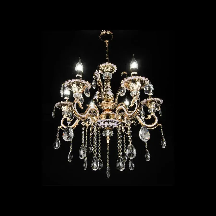 Candelabru Cristal Luciano, 6xE14, Auriu, Metal si Cristal