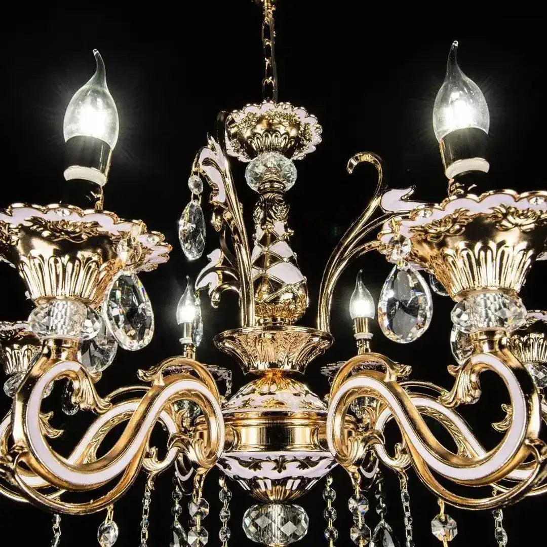 Candelabru Cristal Luciano, 6xE14, Auriu, Metal si Cristal