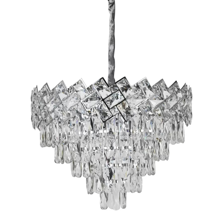 Candelabru Cristal WINDSOR Eleganza 8xE14, Diametru 39cm, Crom Lucios, Inaltime Reglabila