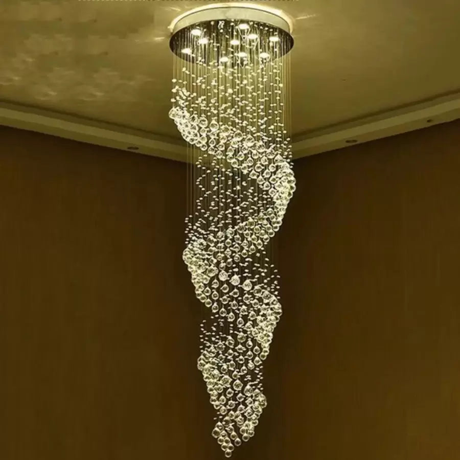 Candelabru Cristal LED 13 xGU10 Meili Crom, Diametru 80cm, Inaltime 240cm, Model Scara