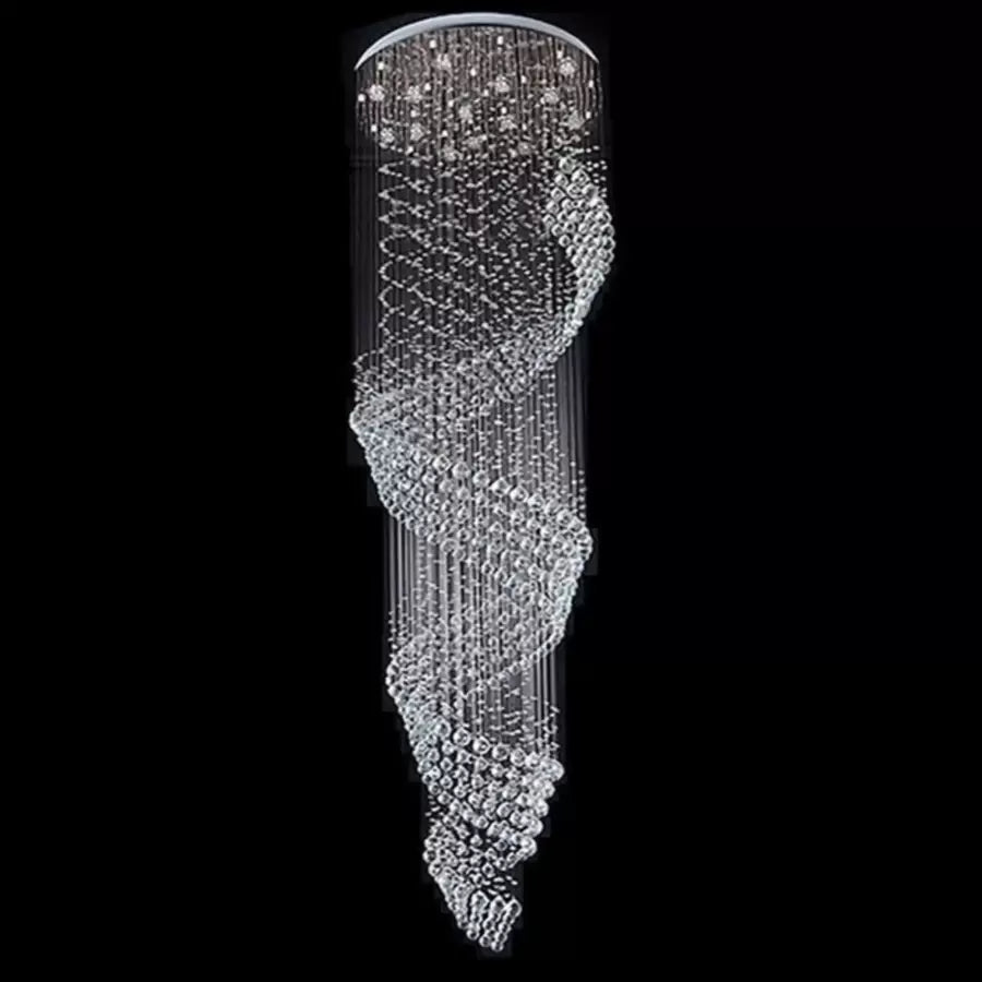 Candelabru Cristal LED 13 xGU10 Meili Crom, Diametru 80cm, Inaltime 240cm, Model Scara
