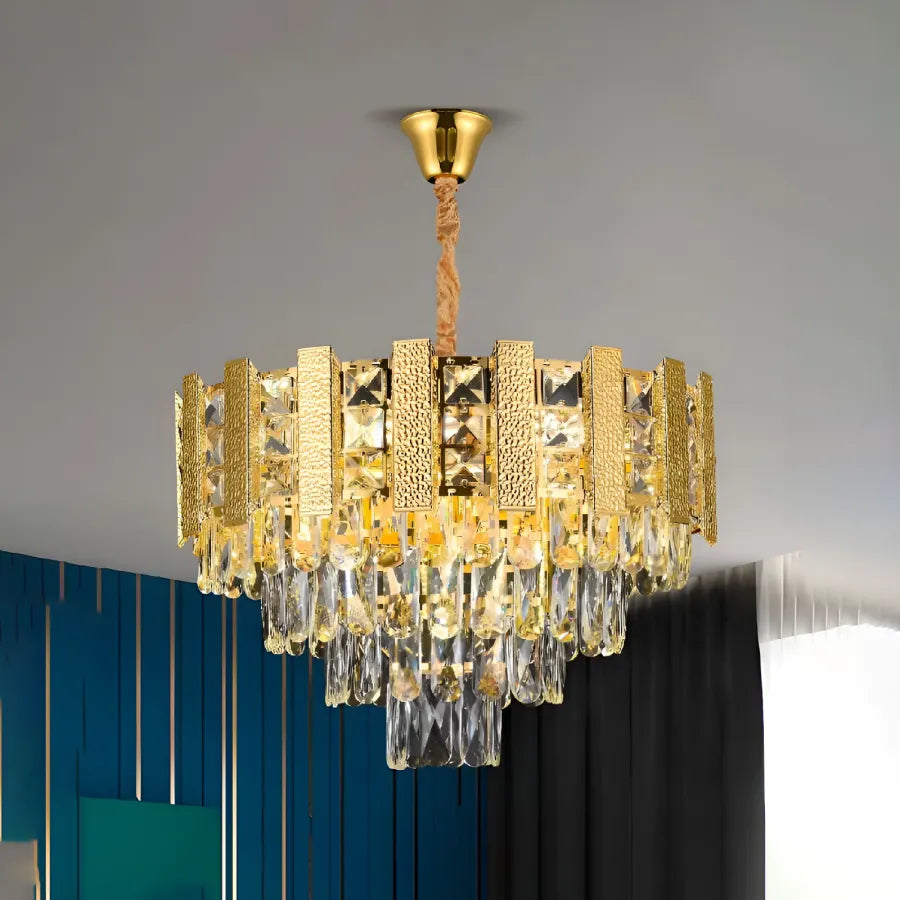 Candelabru Cristal PELES Nobile 4xE14, Diametru 40cm, Auriu Lucios, Inaltime Reglabila
