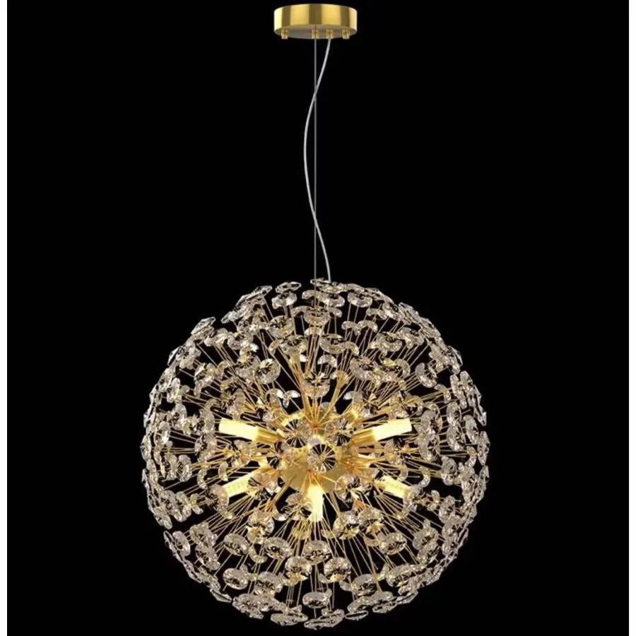 Candelabru Cristal KHUJANT 8x G9, Diametru 40cm, Auriu Lucios, Inaltime Reglabila