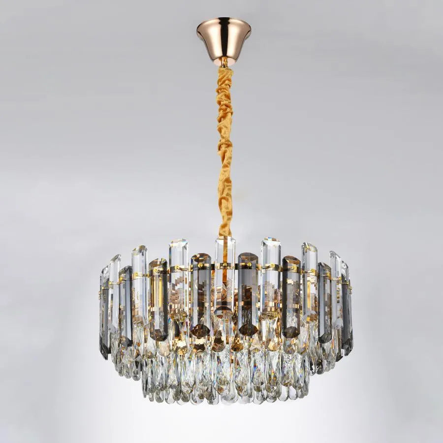 Candelabru Elros 8xE27, Metal si Cristal, Auriu