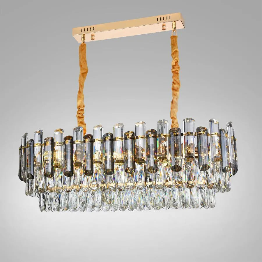 Candelabru Emir 8xE27, Metal si Cristal, Auriu