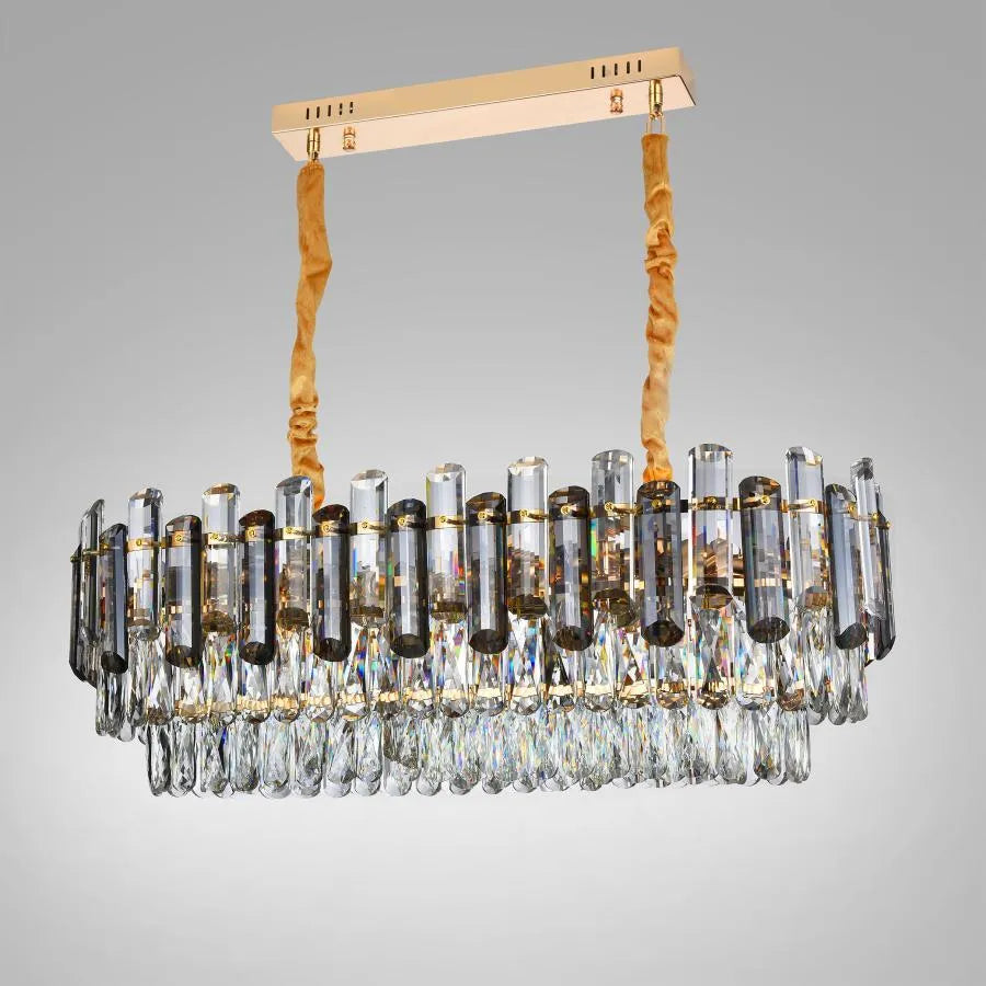 Candelabru Emir 8xE27, Metal si Cristal, Auriu
