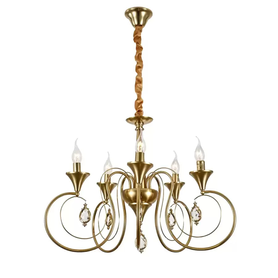 Candelabru Cristal Frederick 5xE14, Diametru 45cm, Auriu, Inaltime Reglabila