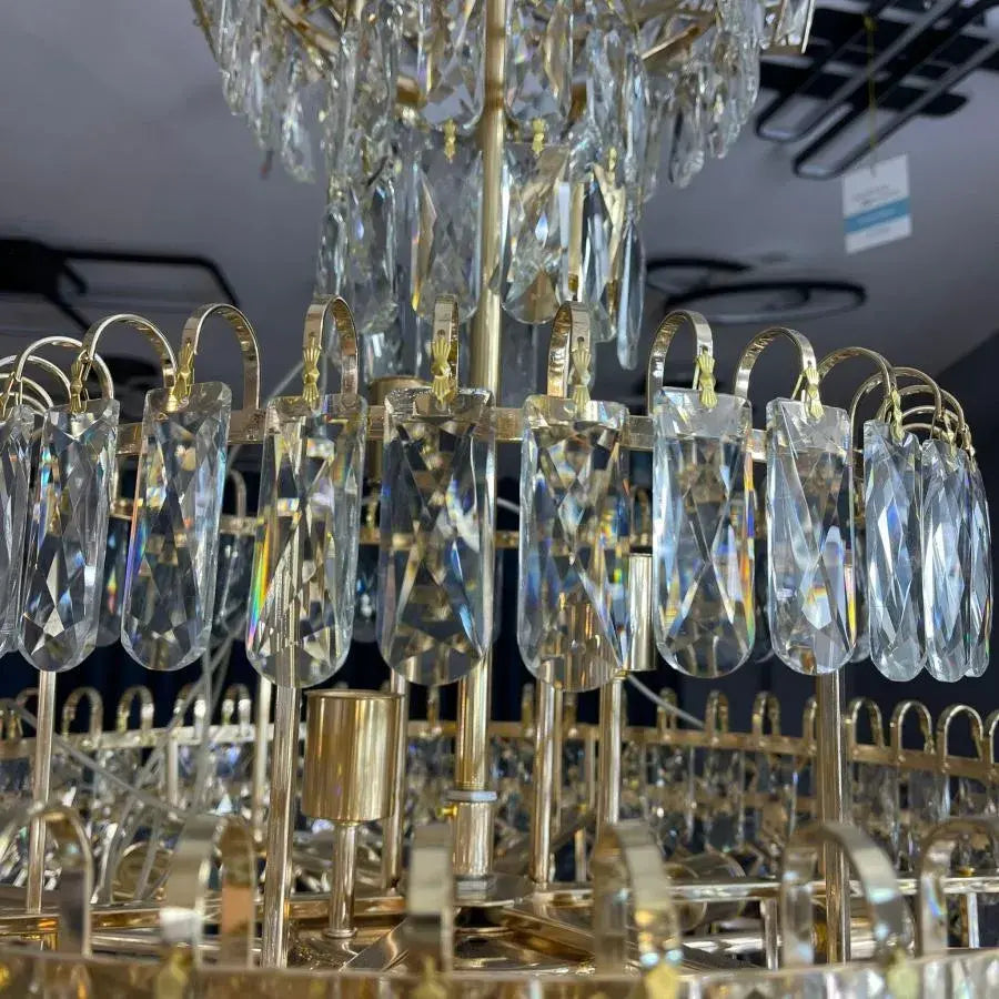 Candelabru Junnut 21xE27, Cristal si Metal, Auriu