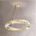 Lustra LED suspendata cu telecomanda si cristal CAIRO 36W, 1 Cerc, lumina Rece/Calda/Neutra, Dimabila, Auriu Lucios, Inaltime Reglabila