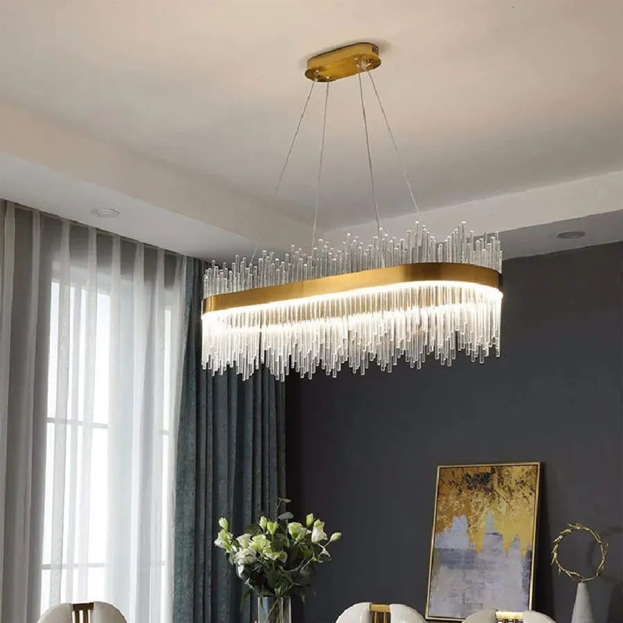 Lustra LED suspendata cu Telecomanda, SIMONE 105W, Liniara, lumina Rece/Calda/Neutra, Dimabila, Auriu Lucios, Inaltime Reglabila
