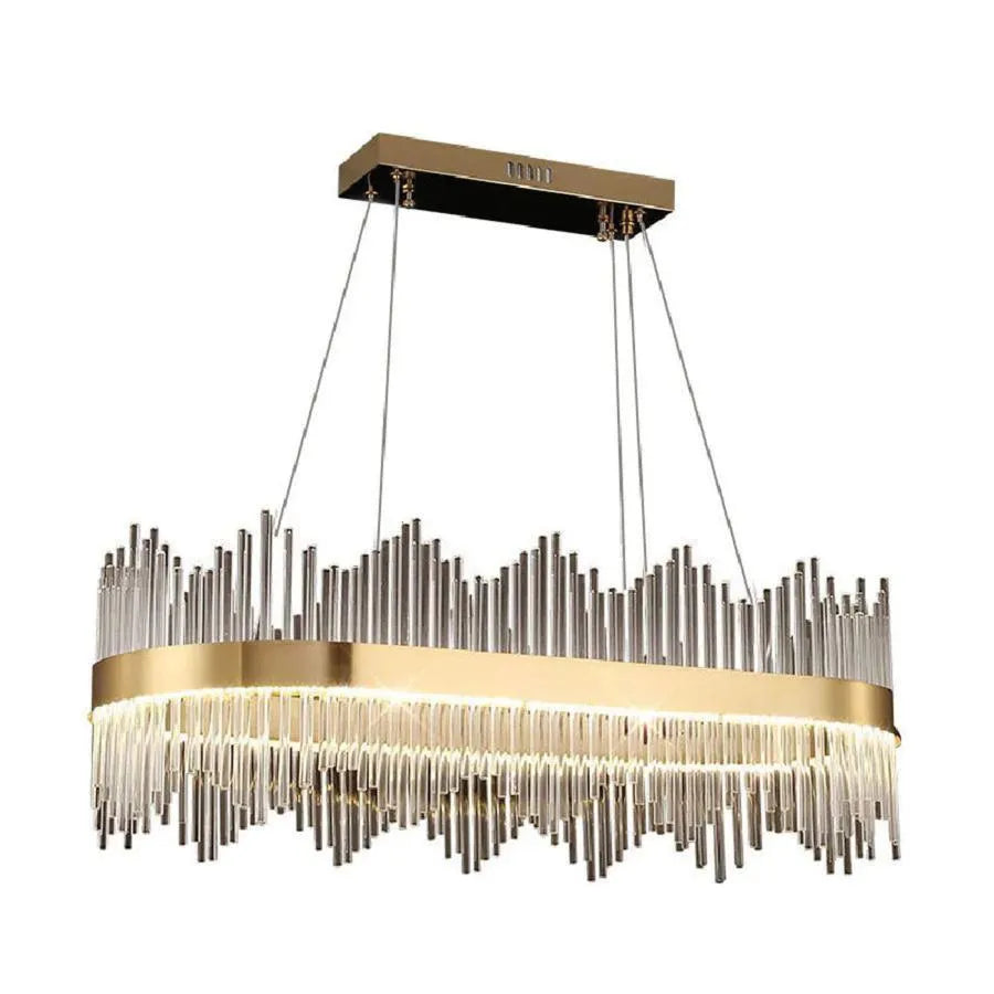 Lustra LED suspendata cu Telecomanda, SIMONE 105W, Liniara, lumina Rece/Calda/Neutra, Dimabila, Auriu Lucios, Inaltime Reglabila