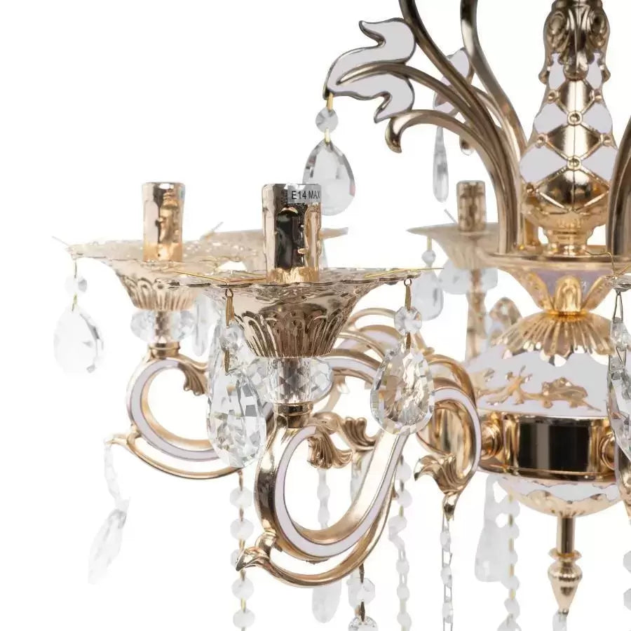 Candelabru Ludovico, 8xE14, Auriu, Metal si Cristal