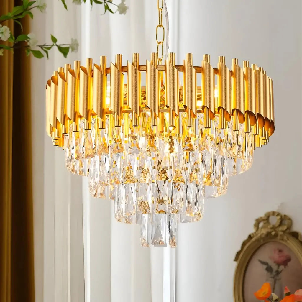 Candelabru Cristal VERSAILLES Magno 8x E14, Diametru 60cm, Auriu, Inaltime Reglabila
