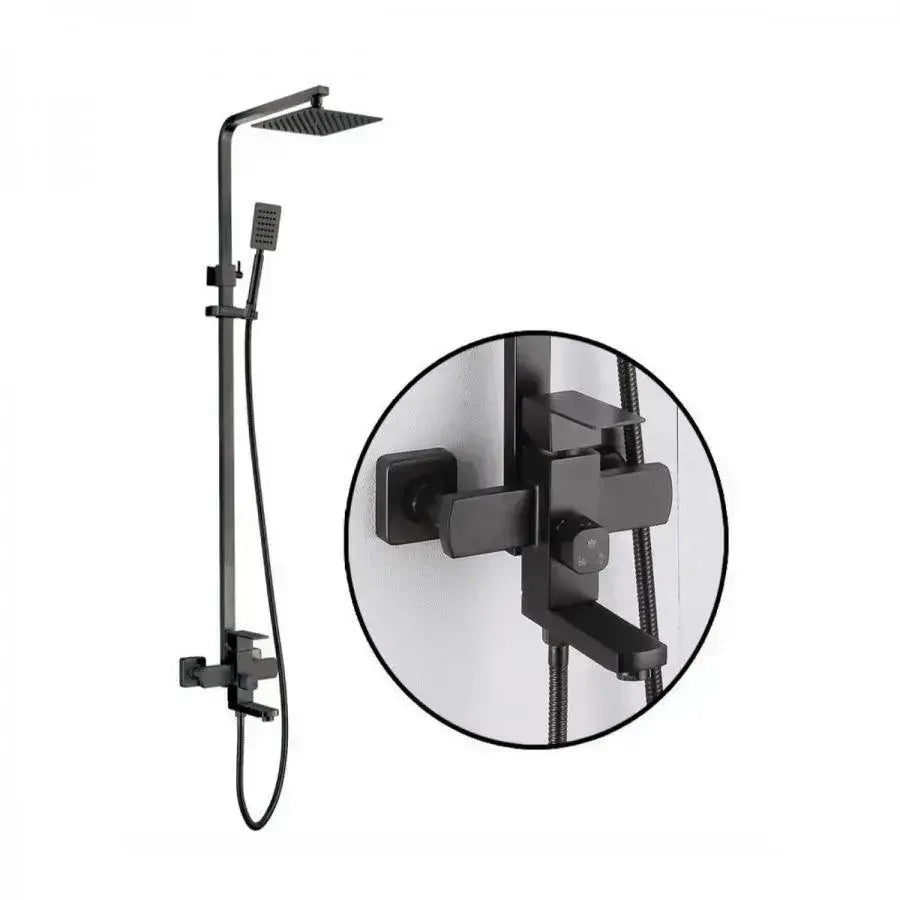 SET Sprchová stĺpec, Nehrdzavejúca oceľ, Šetránková, Šľapkovanie, 3 Funkcie, Nástenná montáž, Saténová čierna, Príslušenstvo súčasťou balenia, HS007, imaginea 2