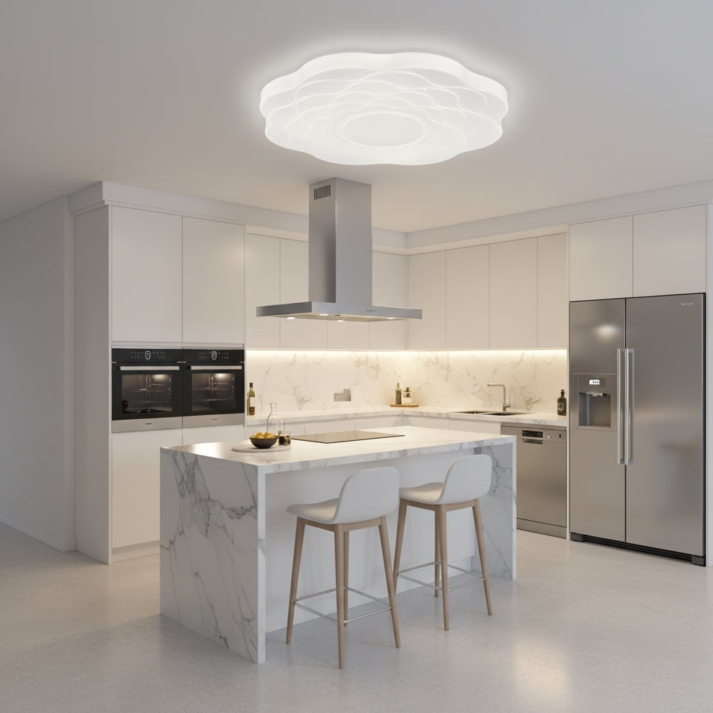 Plafonieră LED Floare 35 cm, 32W, 3000K / 4000K / 6000K, Alb, Metal si Acril, imaginea 3