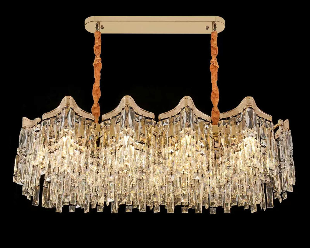 Candelabru Cristal VETRA Supremo 15xE14, 100x35 cm, Auriu, Inaltime Reglabila, Metal si Cristal