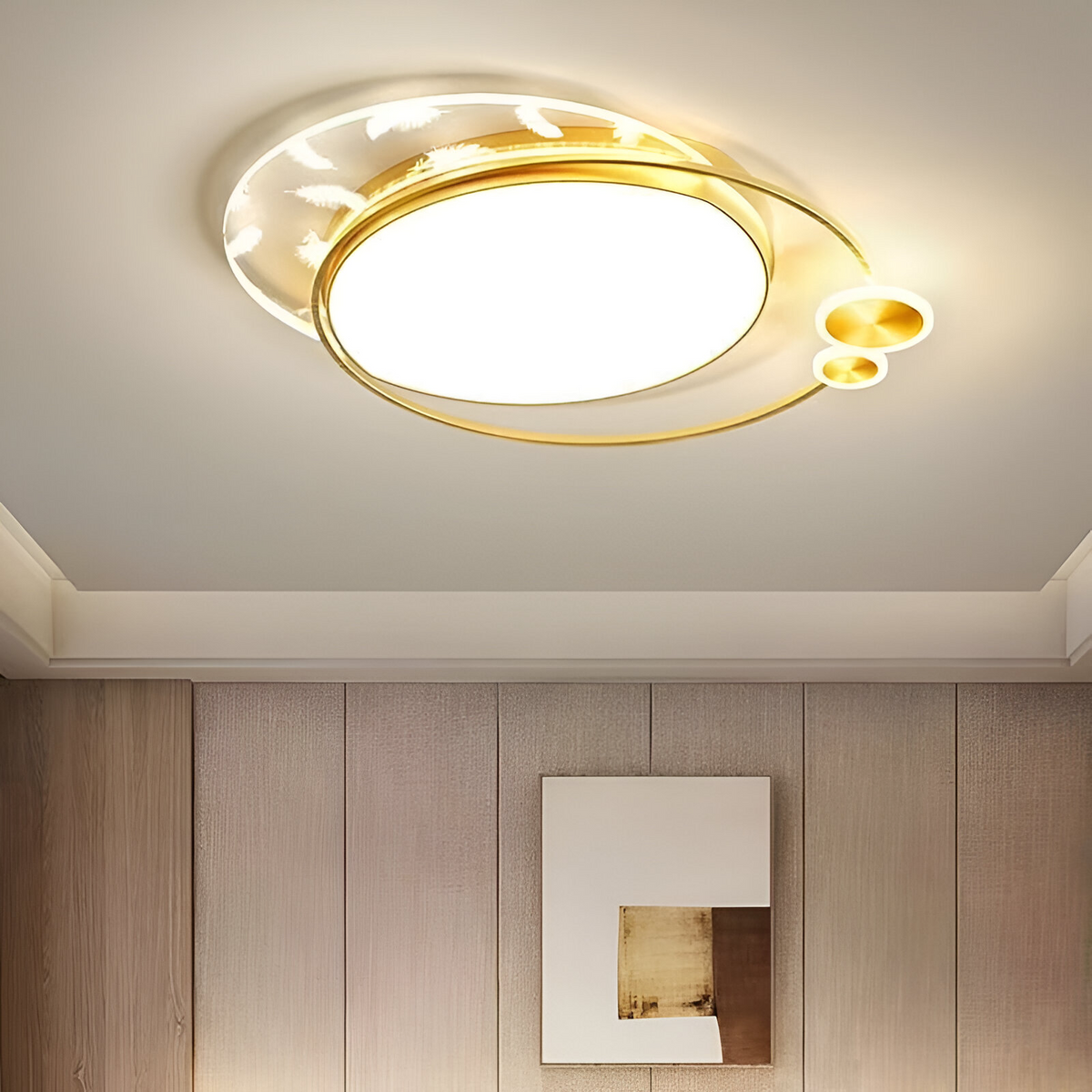 Lustră LED Lorenzo cu Telecomandă, 40W, Dimabilă, Auriu, Metal și Acril, 3000K/4000K/6000K