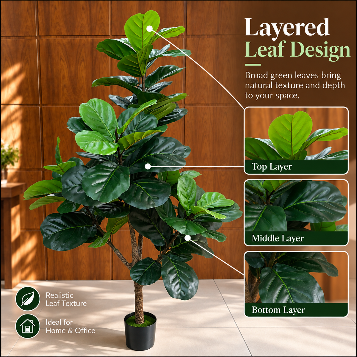 Copac Artificial Tip Ficus, 3 brate, 160 cm, Verde
