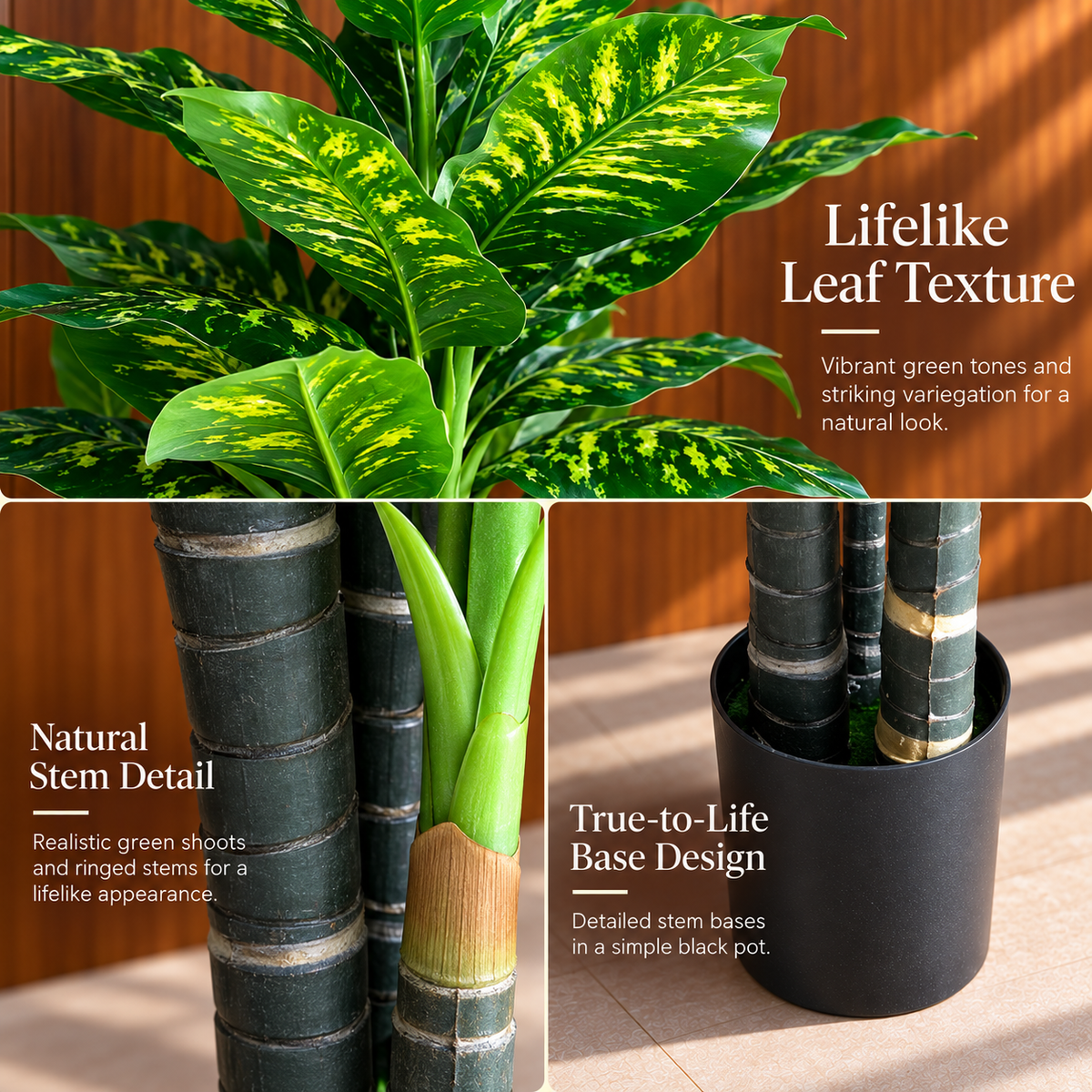Decorațiune Dieffenbachia, 3 tulpini, Plastic, 190 cm, Verde