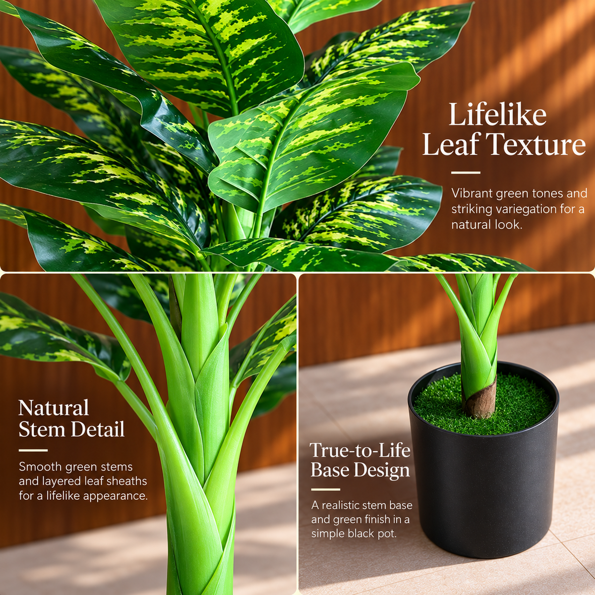 Decoratiune Dieffenbachia, Plastic, 150 cm, Verde
