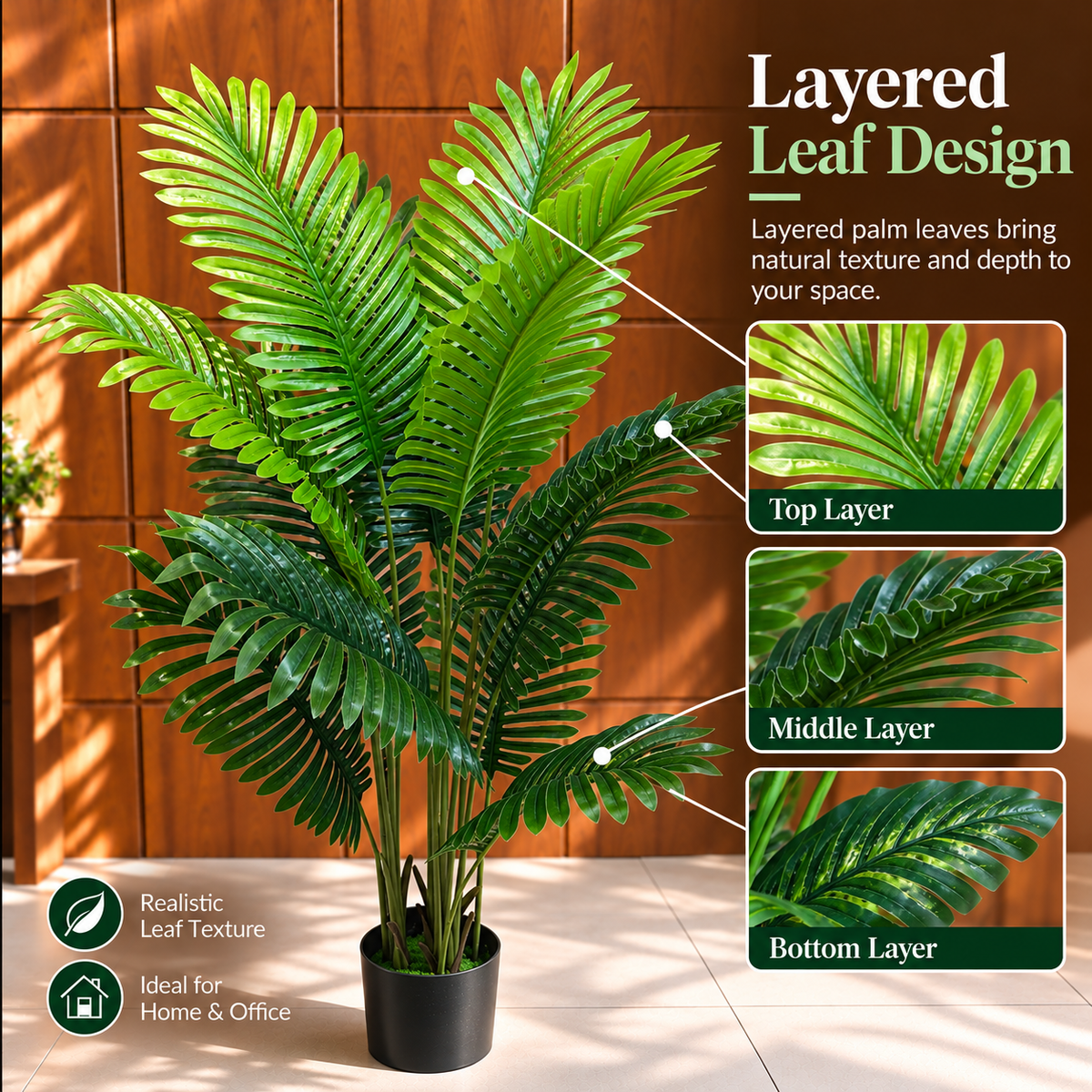 Decorațiune Palmier Areca, Plastic, 12 frunze, 120 cm, Verde