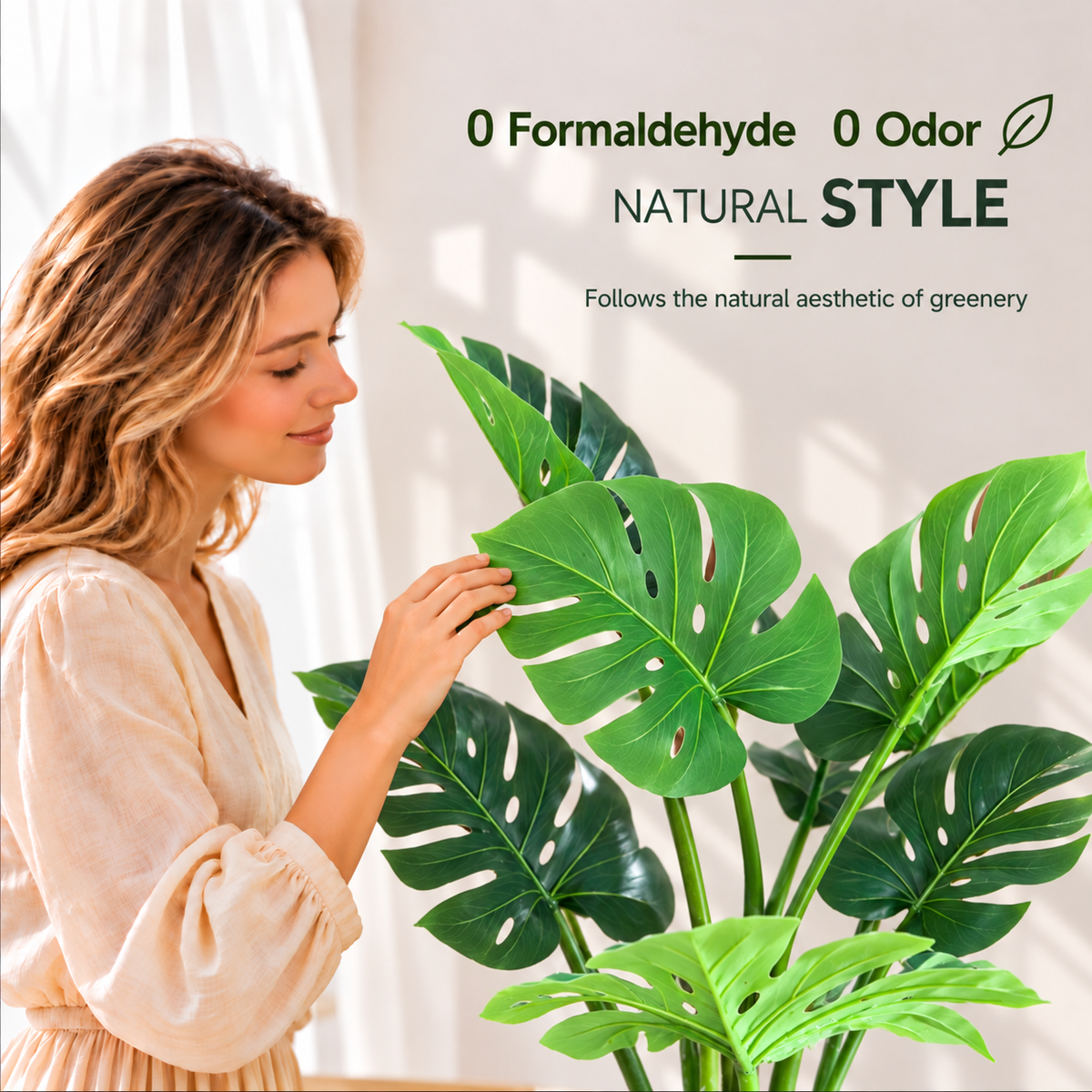 Decorațiune Monstera Deliciosa, Plastic, 190 cm, Verde