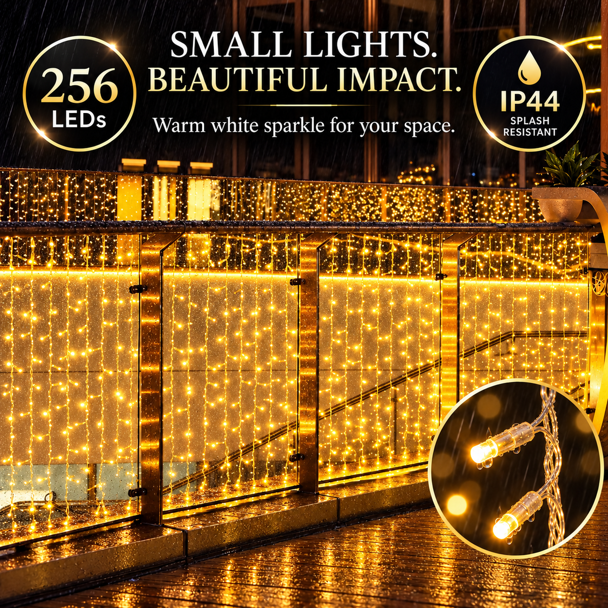 Instalatie de Craciun tip Perdea Luminoasa LED, lumina calda, 500 x 80cm, 256 LED-uri, IP44