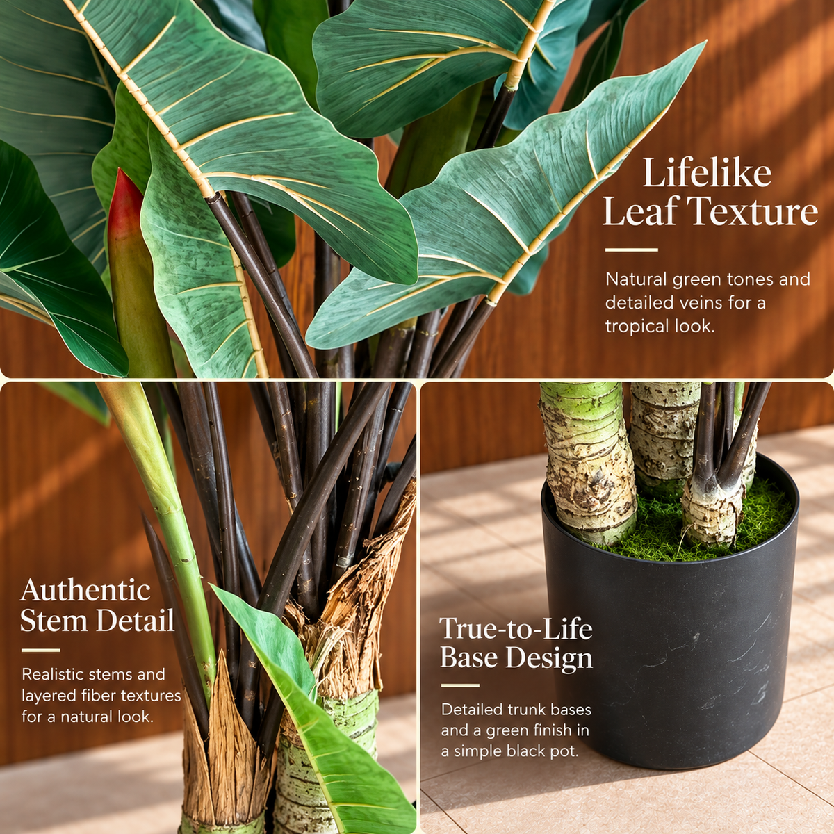 Decorațiune Strelitzia, 3 trunchiuri, Plastic, 160 cm, Verde