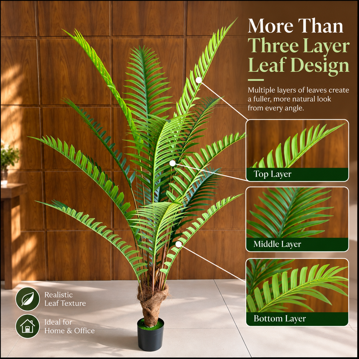 Decoratiune Roystonea Regia, 200 cm, 15 frunze, Verde