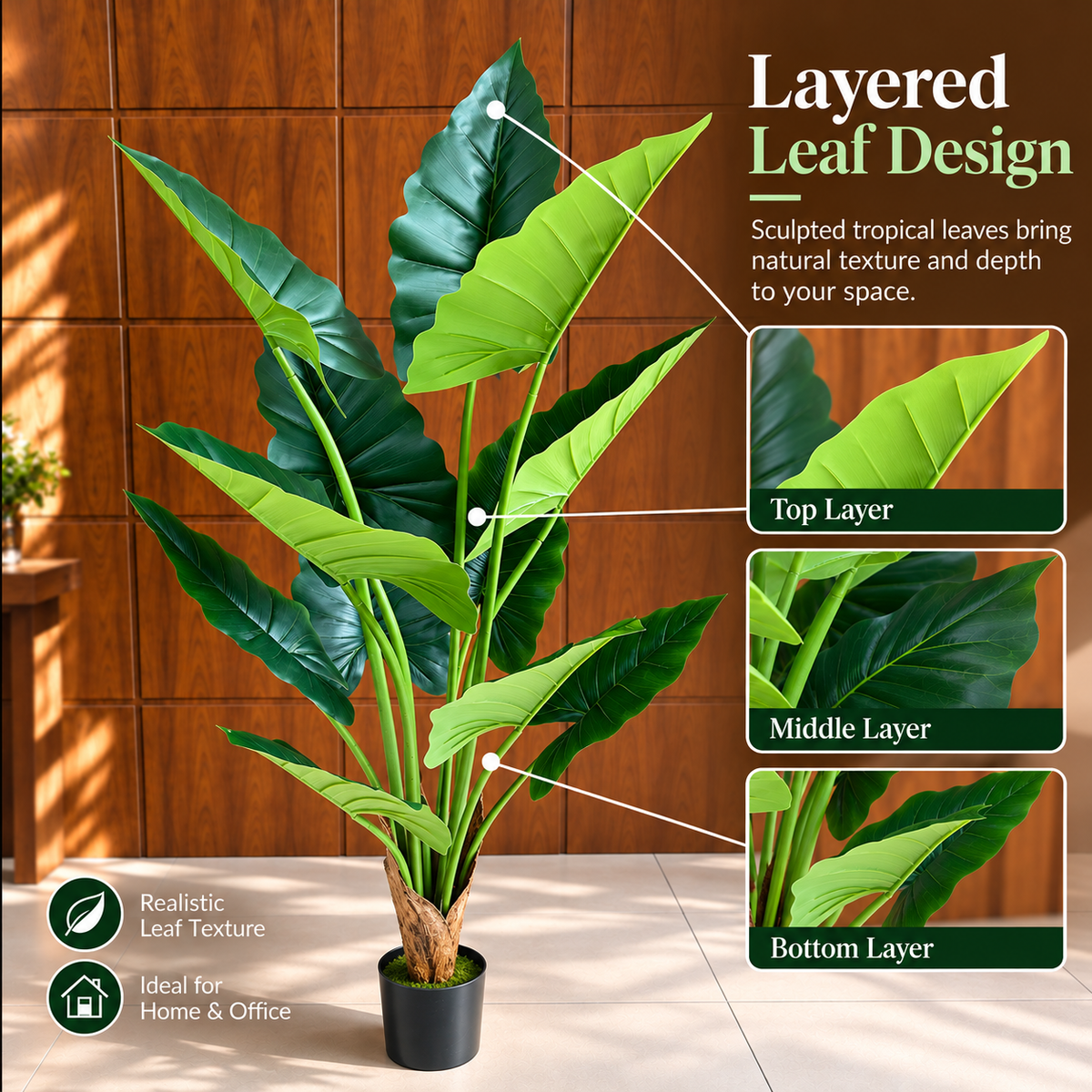 Decorațiune Alocasia, Plastic, 150 cm, Verde