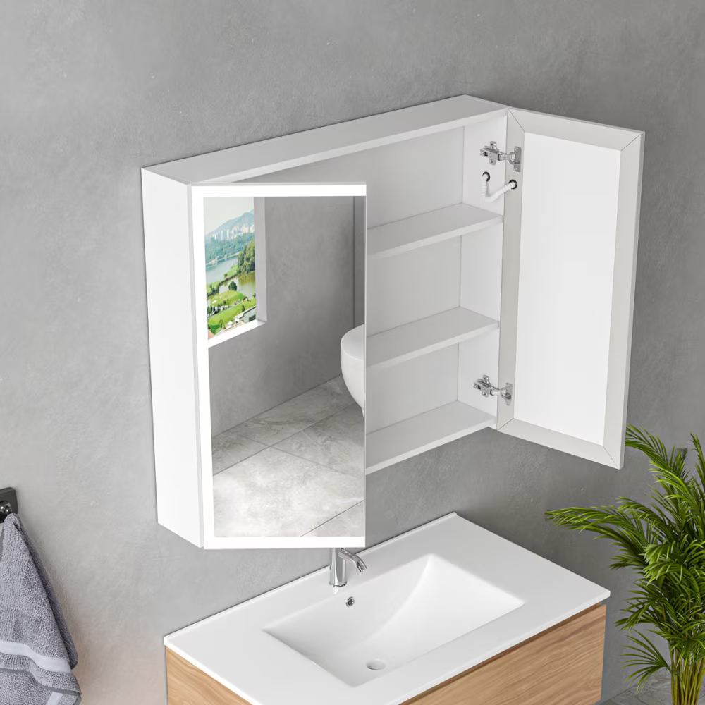 Oglinda LED cu Dulap MODA 80x70 cm Alb Iluminare Perimetrala si Senzor Touch, imaginea 1