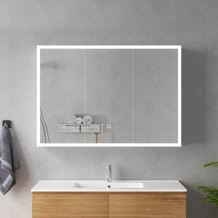 Oglinda LED cu Dulap MODA 100x70 cm Alb Iluminare Perimetrala si Senzor