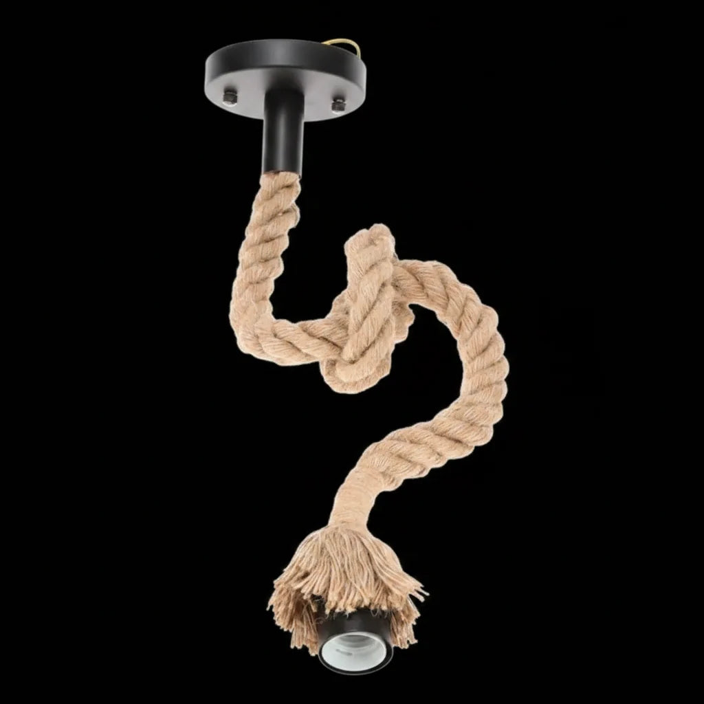 Vintage CORDA Chandelier, 1xE27, Rustic, Rope and Metal, 100cm, Black, imaginea 2