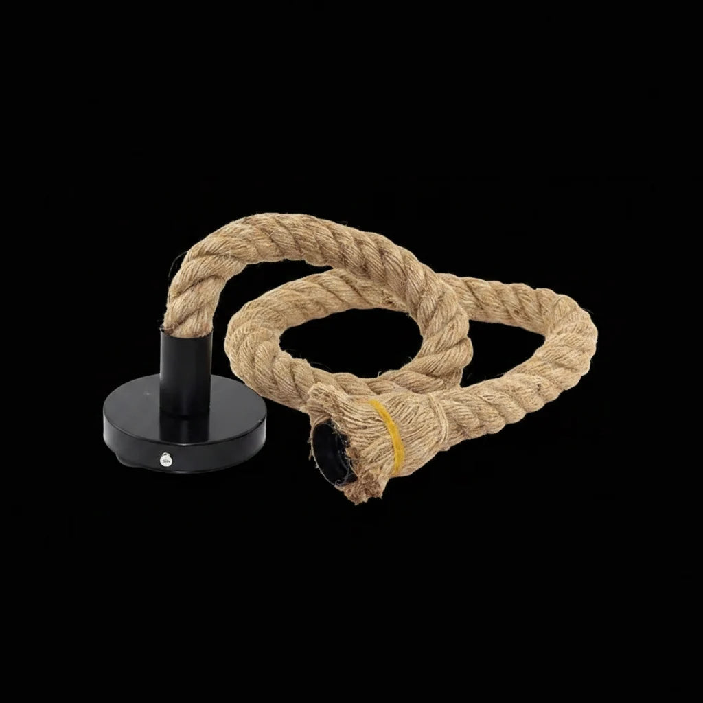 Vintage CORDA Chandelier, 1xE27, Rustic, Rope and Metal, 100cm, Black, imaginea 3