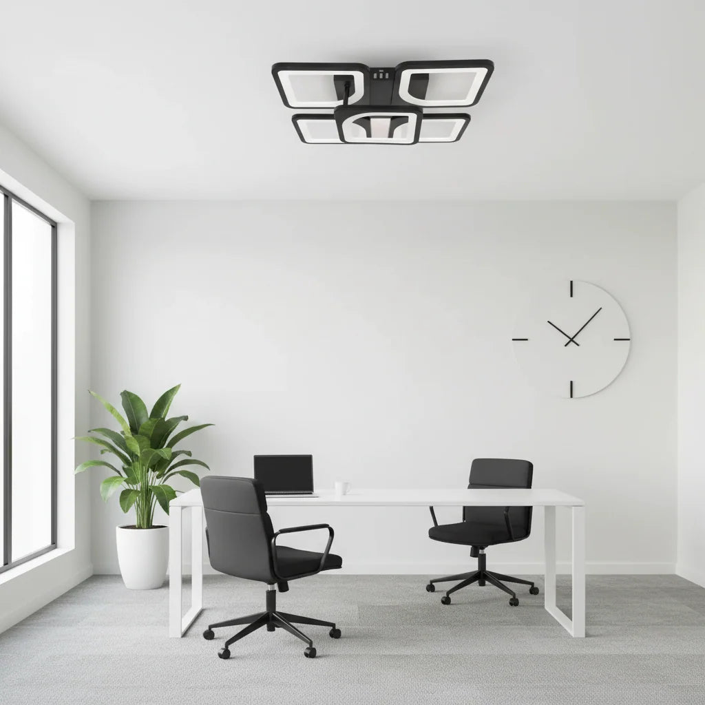 Lustra LED cu telecomanda ZOE 65W, 5 Patrate, lumina Rece/Calda/Neutra, Dimabila, Negru, imaginea 5