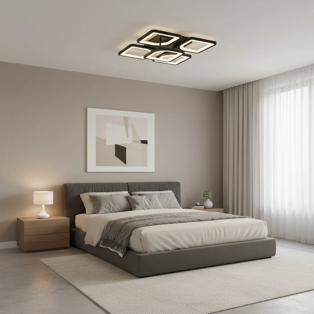 Lustra LED cu telecomanda ZOE 65W, 5 Patrate, lumina Rece/Calda/Neutra, Dimabila, Negru, imaginea 4