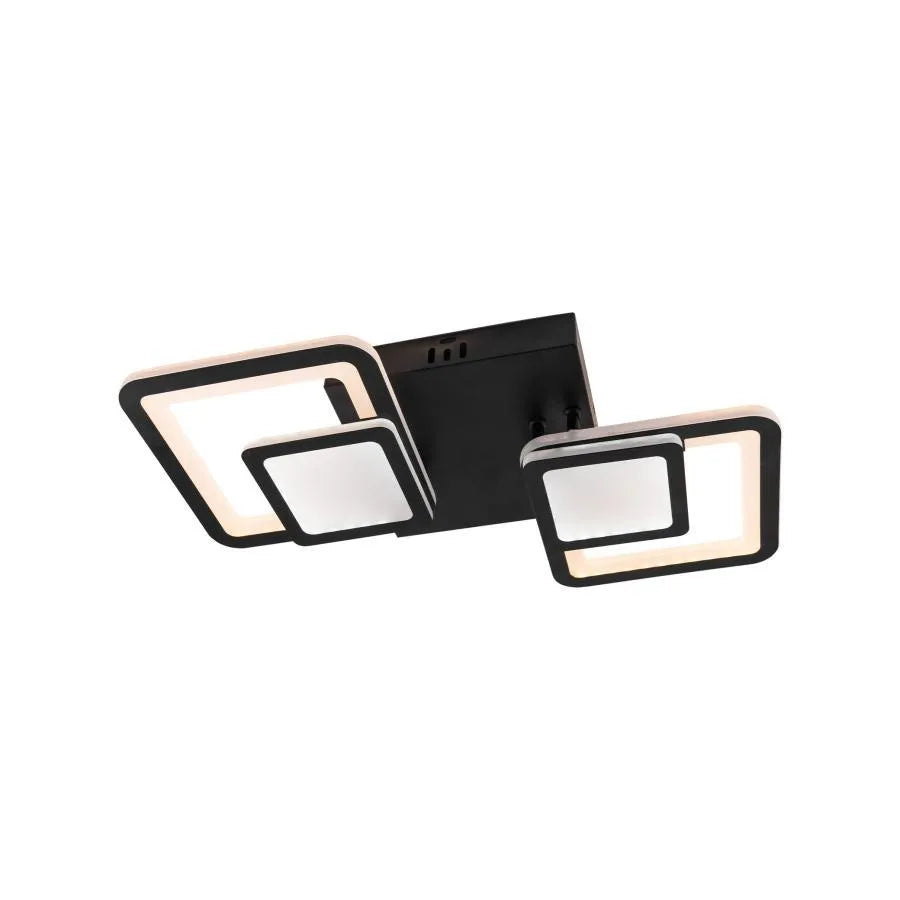 BALANS 44W LED Chandelier with Remote Control, 2 Squares, Cool/Warm/Neutral Light, Dimmable, Black, imaginea 2