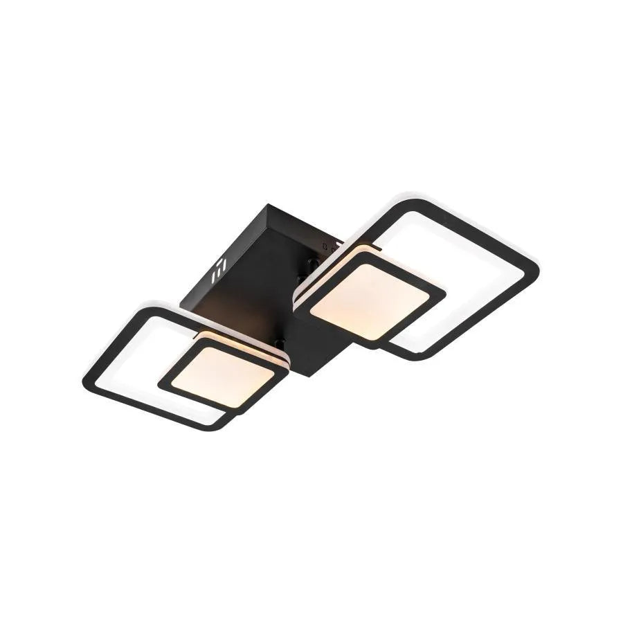 BALANS 44W LED Chandelier with Remote Control, 2 Squares, Cool/Warm/Neutral Light, Dimmable, Black, imaginea 6